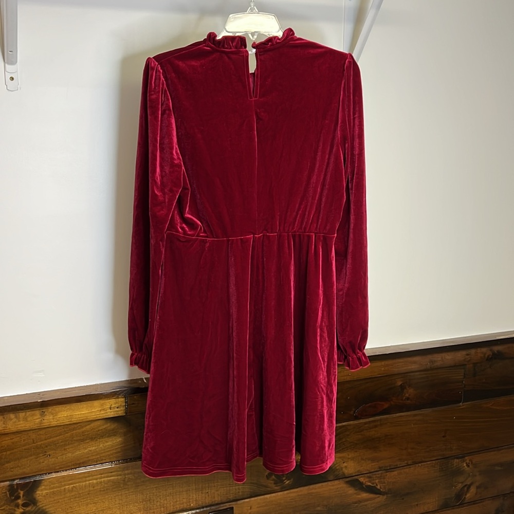 Amazon Red Velvet Ruffle Long Sleeve Holiday Dress- L - Picture 2 of 6
